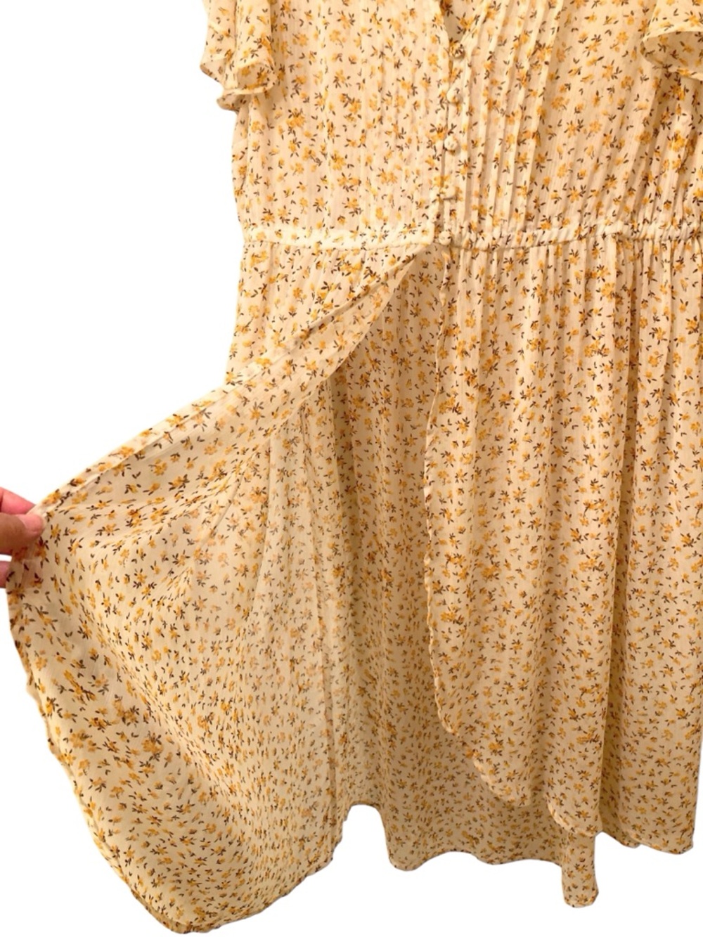 Torrid Floral High-Low Sheer Midi Dress in Soft Cream Yellow Floral Print Size 1 - Picture 8 of 15